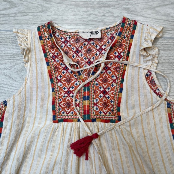 Savanna Jane Cotton Linen Embroidered Boho Colorful Blouse Sleeveless Size S - Picture 4 of 12